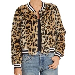 BB Dakota Leopard Faux Fur Bomber Jacket - Tan, Black